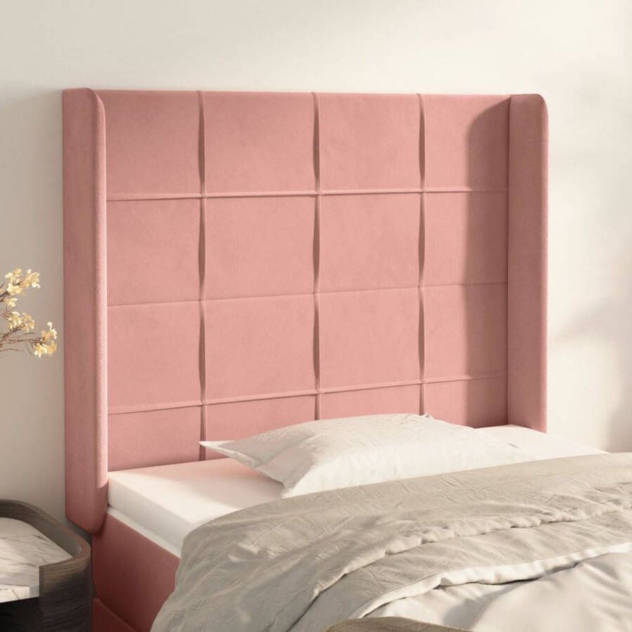 The Living Store Hoofdbord met randen 93x16x118 128 cm fluweel roze Bedonderdeel