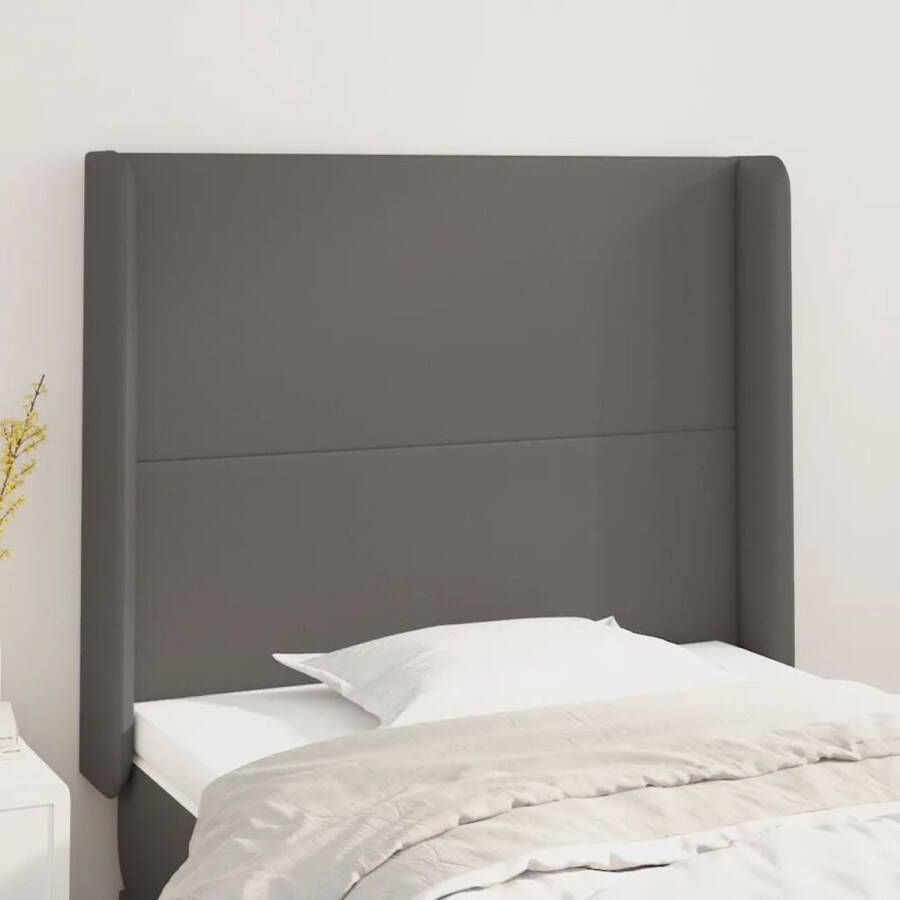 The Living Store Hoofdbord met randen 93x16x118 128 cm kunstleer grijs Bedonderdeel