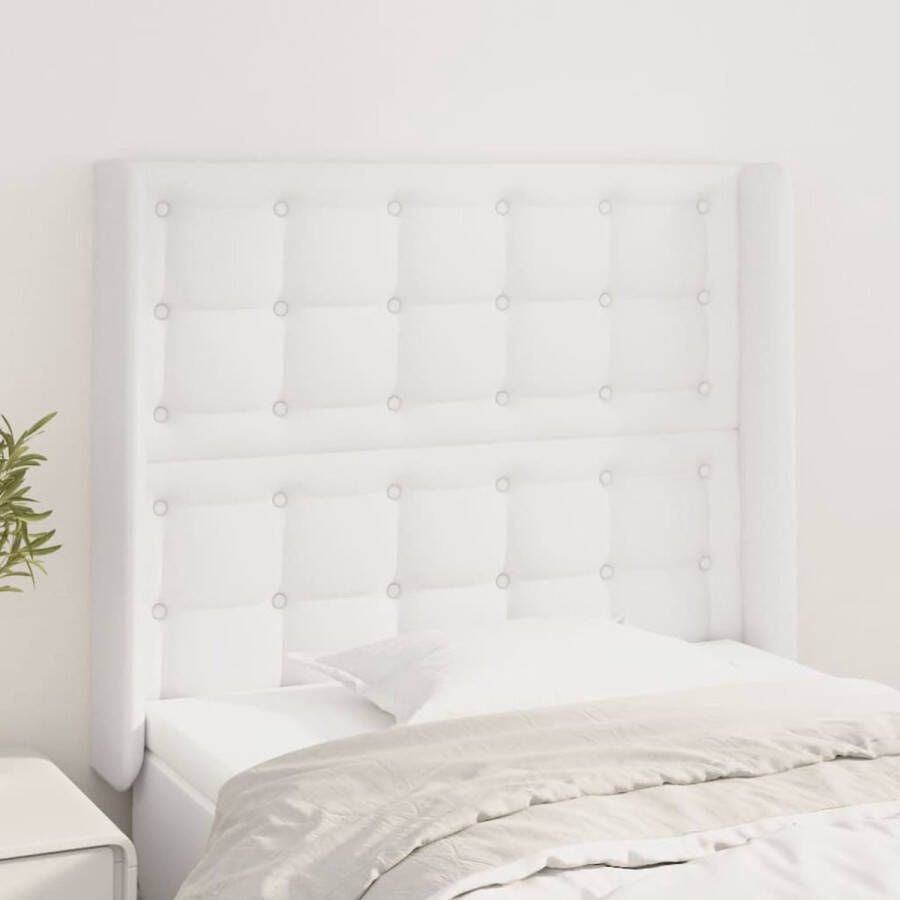 The Living Store Hoofdbord met randen 93x16x118 128 cm kunstleer wit Bedonderdeel