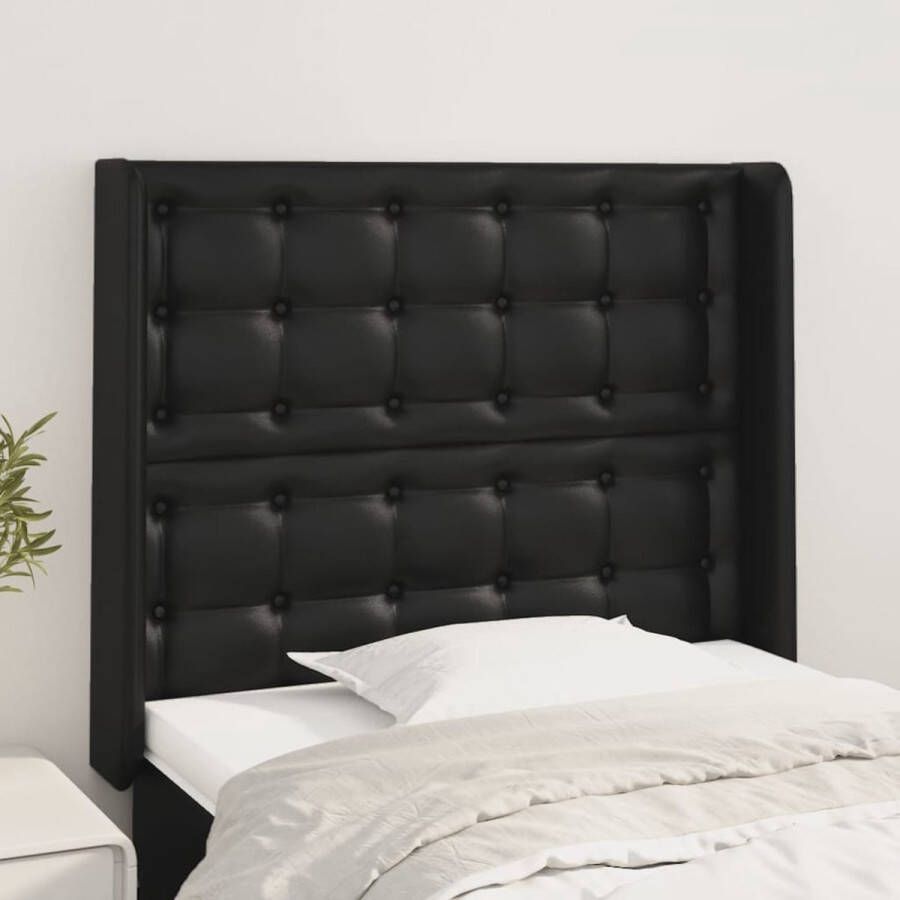 The Living Store Hoofdbord met randen 93x16x118 128 cm kunstleer zwart Bedonderdeel