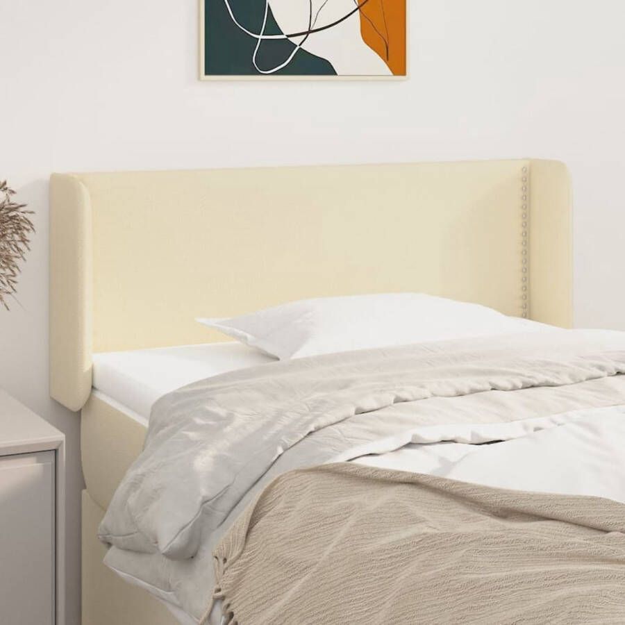 The Living Store Hoofdbord met randen 93x16x78 88 cm kunstleer crèmekleurig Bedonderdeel