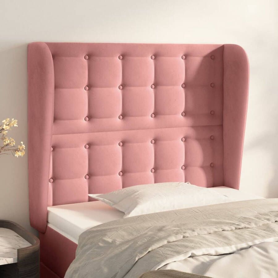 The Living Store Hoofdbord met randen 93x23x118 128 cm fluweel roze Bedonderdeel