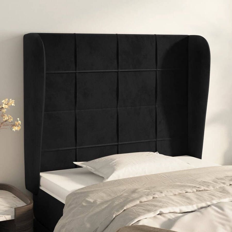 The Living Store Hoofdbord met randen 93x23x118 128 cm fluweel zwart Bedonderdeel