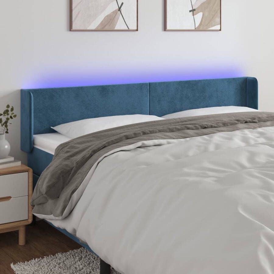 The Living Store Hoofdbord met randen LED-hoofdbord donkerblauw 163 x 16 x 78 88 cm verstelbaar fluweel LED-verlichting snijdbare LED-strip USB-aansluiting montagehandleiding