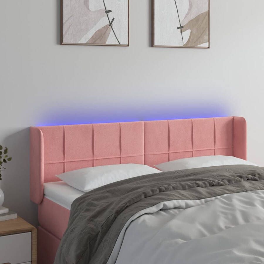 The Living Store Hoofdbord s LED-hoofdbord Roze 147 x 16 x 78 88 cm Zacht fluweel