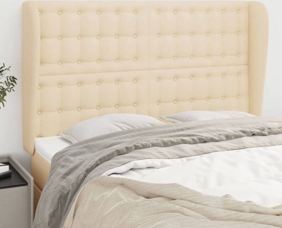 The Living Store Hoofdbord met randen 147x23x118 128 cm stof crèmekleurig Hoofd Bord Hoofdkussen Beddecoratie Bedroom Decor Slaapkamerstijl