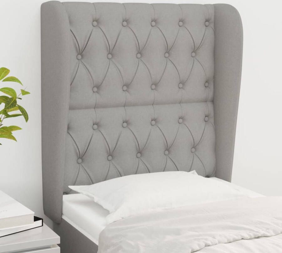 The Living Store Hoofdbord met randen 83x23x118 128 cm stof lichtgrijs Hoofd Bord Hoofdkussen Beddecoratie Slaapkamers Stoffen Hoofdborden