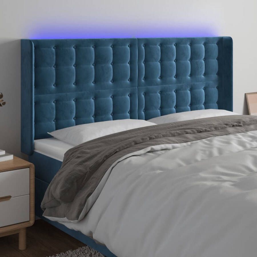 The Living Store Hoofdbord Verstelbaar 163 x 16 x 118 128 cm Donkerblauw LED-fluwelen stof Kleurrijke LED-verlichting