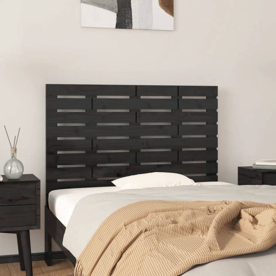 The Living Store Hoofdbord wandmontage 106x3x63 cm massief grenenhout zwart Bedonderdeel