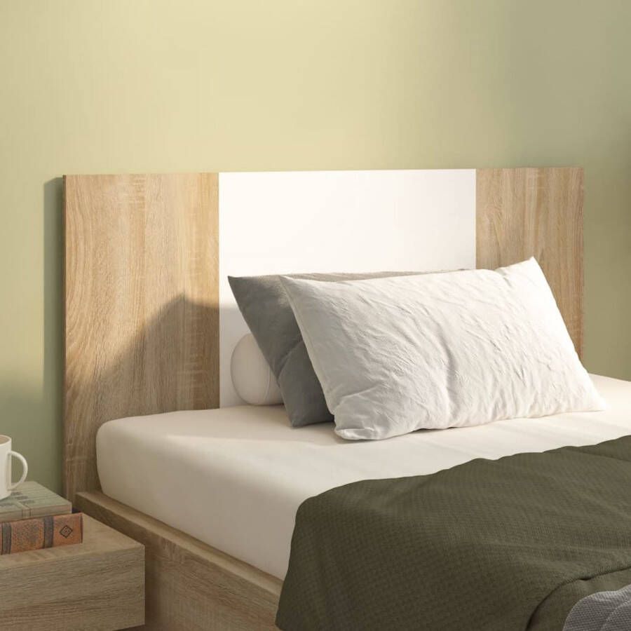 The Living Store Hoofdbord Wandmontage 120 x 1.5 x 80 cm Wit en Sonoma Eiken Bewerkt Hout