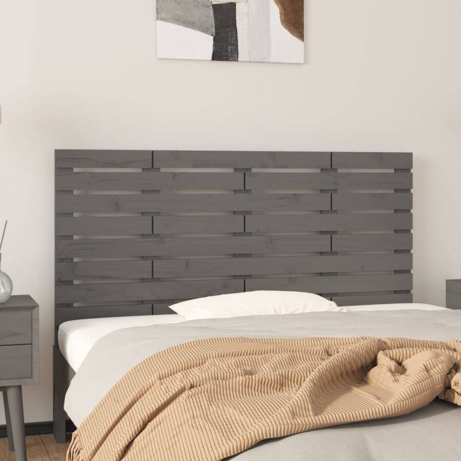 The Living Store Hoofdbord wandmontage 126x3x63 cm massief grenenhout grijs Bedonderdeel