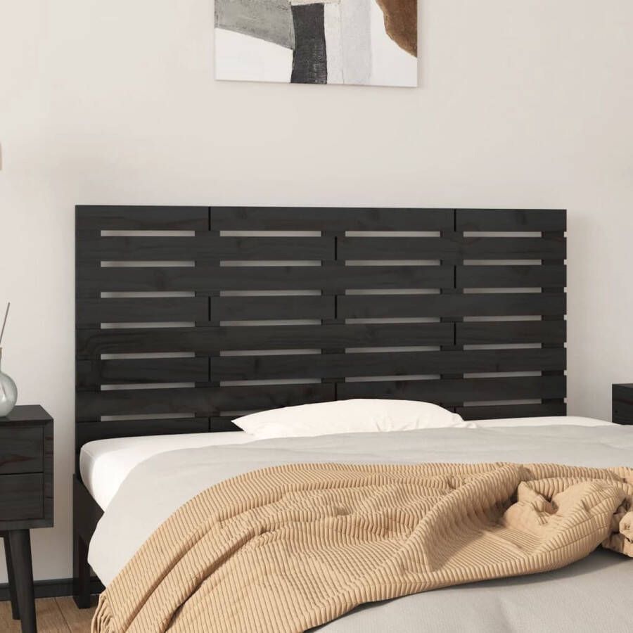 The Living Store Hoofdbord wandmontage 126x3x63 cm massief grenenhout zwart Bedonderdeel