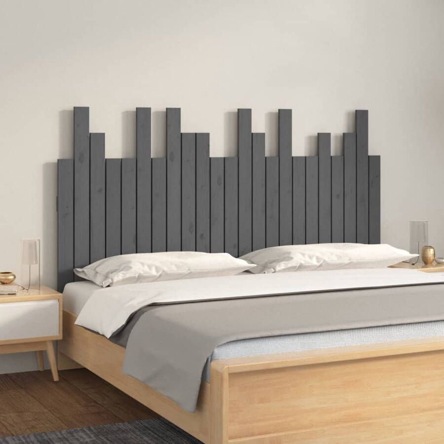 The Living Store Hoofdbord wandmontage 146-5x3x80 cm massief grenenhout grijs Bedonderdeel