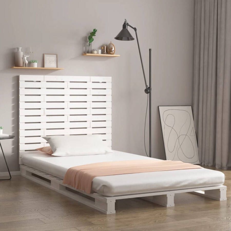 The Living Store Hoofdbord wandmontage 146x3x91-5 cm massief grenenhout wit Bedonderdeel