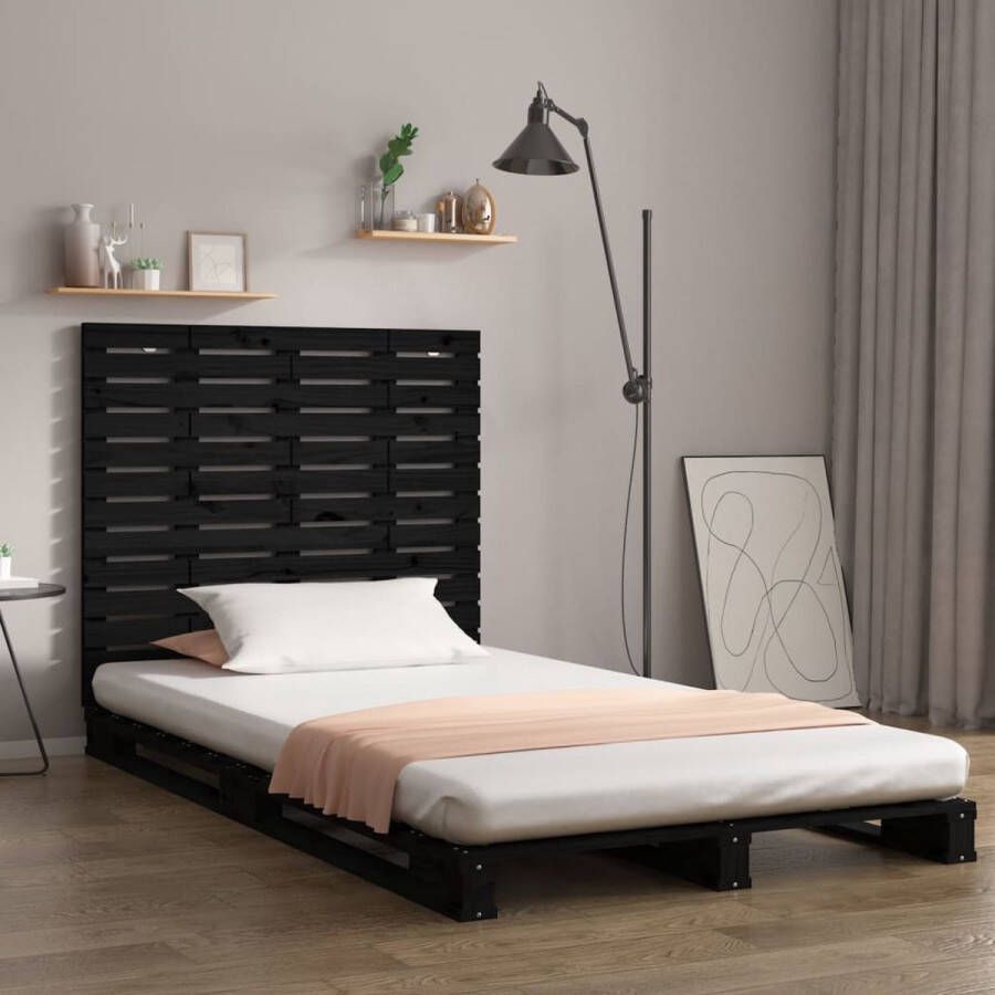 The Living Store Hoofdbord wandmontage 146x3x91-5 cm massief grenenhout zwart Bedonderdeel