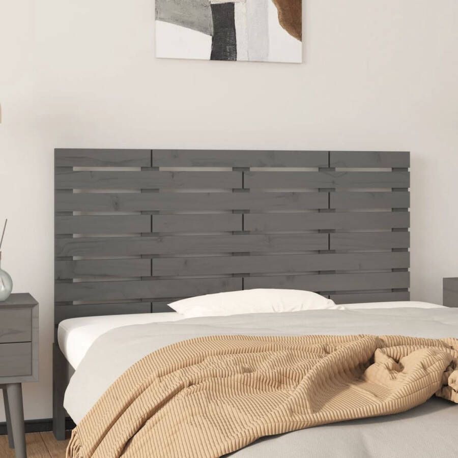 The Living Store Hoofdbord wandmontage 156x3x63 cm massief grenenhout grijs Bedonderdeel