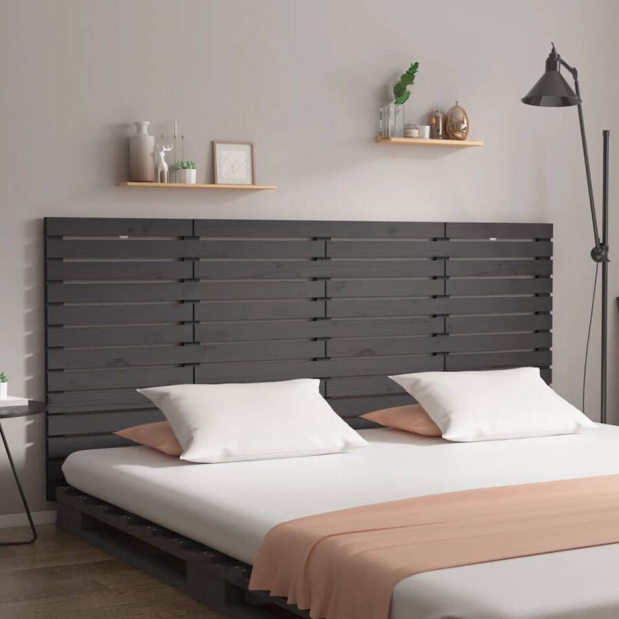 The Living Store Hoofdbord wandmontage 156x3x91-5 cm massief grenenhout grijs Bedonderdeel