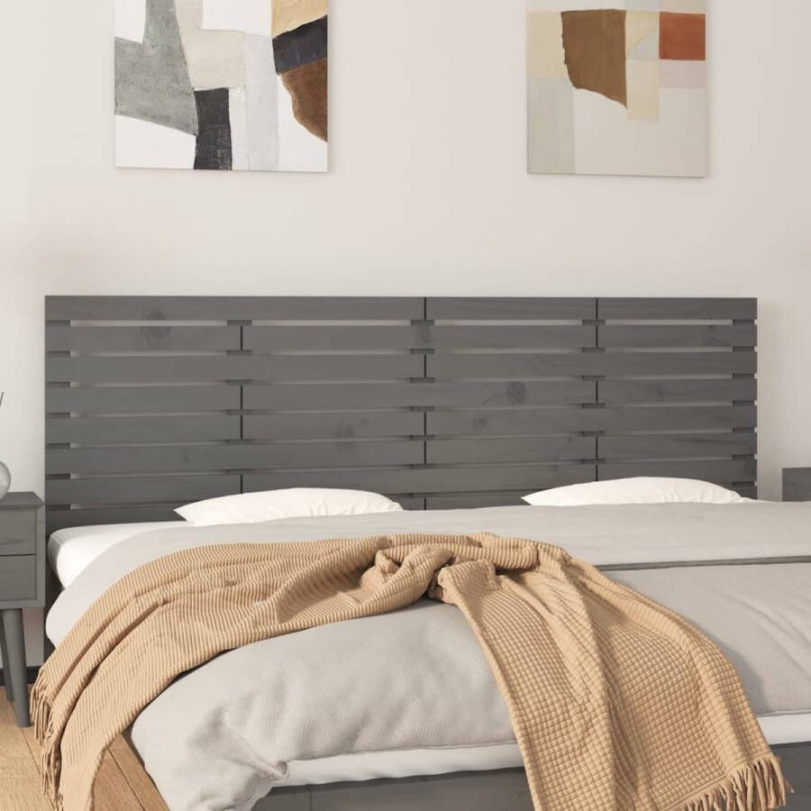 The Living Store Hoofdbord wandmontage 166x3x63 cm massief grenenhout grijs Bedonderdeel