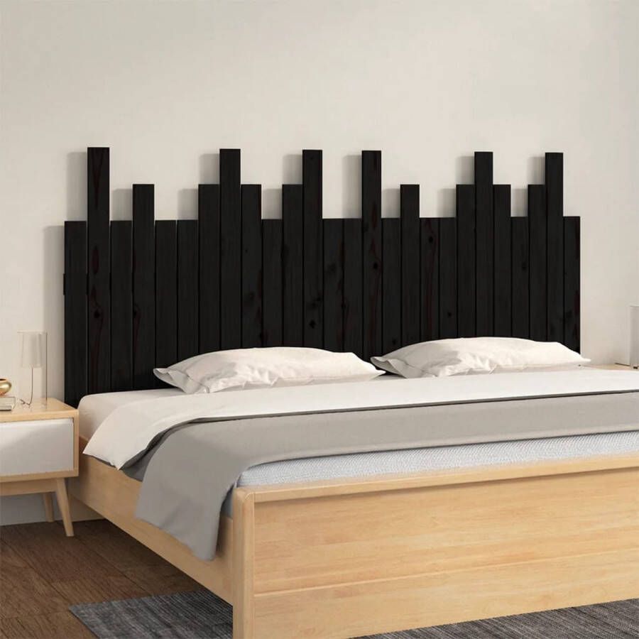 The Living Store Hoofdbord wandmontage 166x3x80 cm massief grenenhout zwart Bedonderdeel