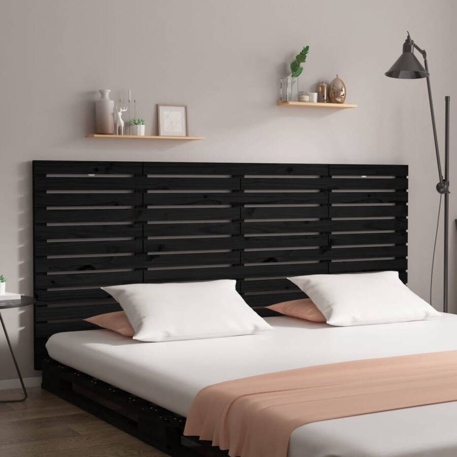 The Living Store Hoofdbord wandmontage 166x3x91-5 cm massief grenenhout zwart Bedonderdeel
