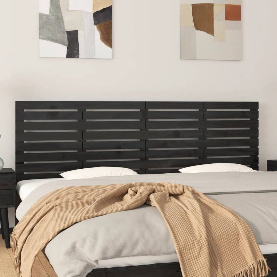 The Living Store Hoofdbord wandmontage 186x3x63 cm massief grenenhout zwart Bedonderdeel
