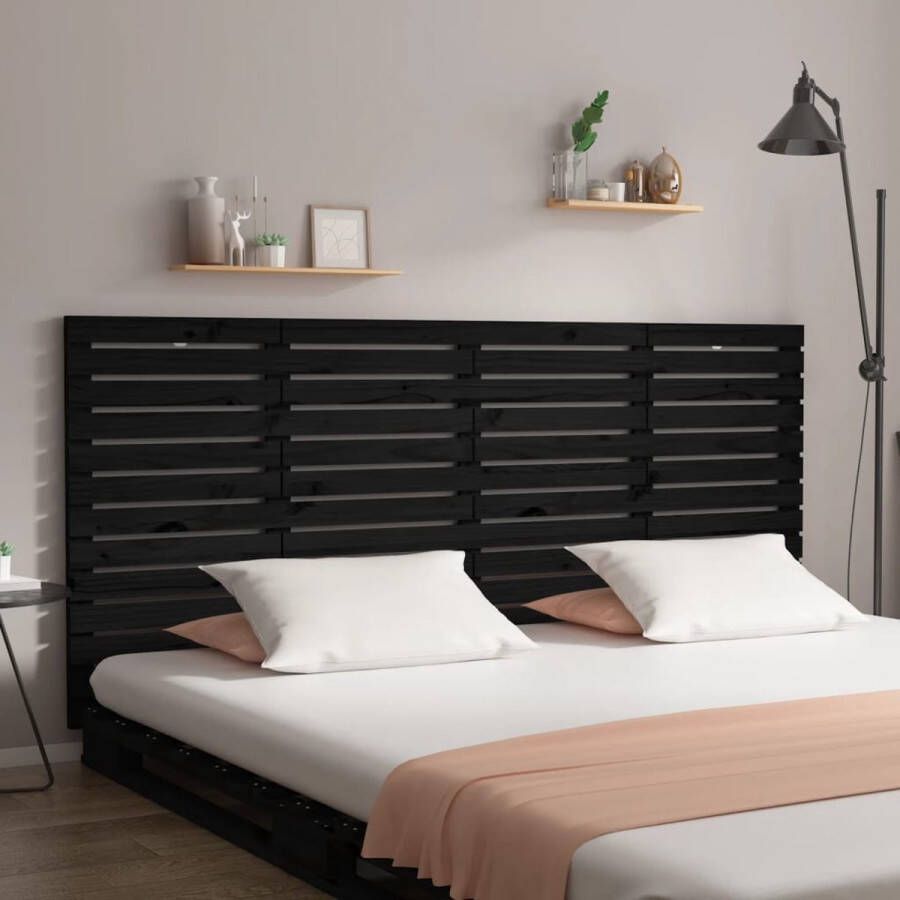 The Living Store Hoofdbord wandmontage 186x3x91-5 cm massief grenenhout zwart Bedonderdeel