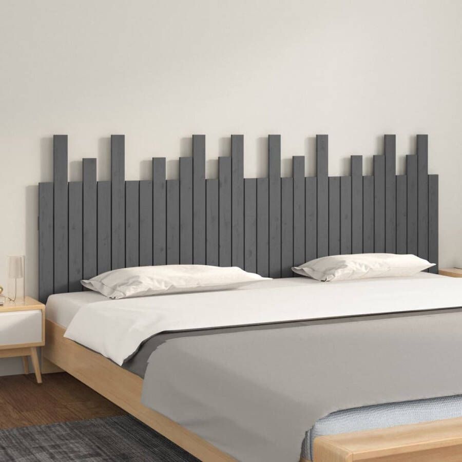 The Living Store Hoofdbord wandmontage 204x3x80 cm massief grenenhout grijs Bedonderdeel