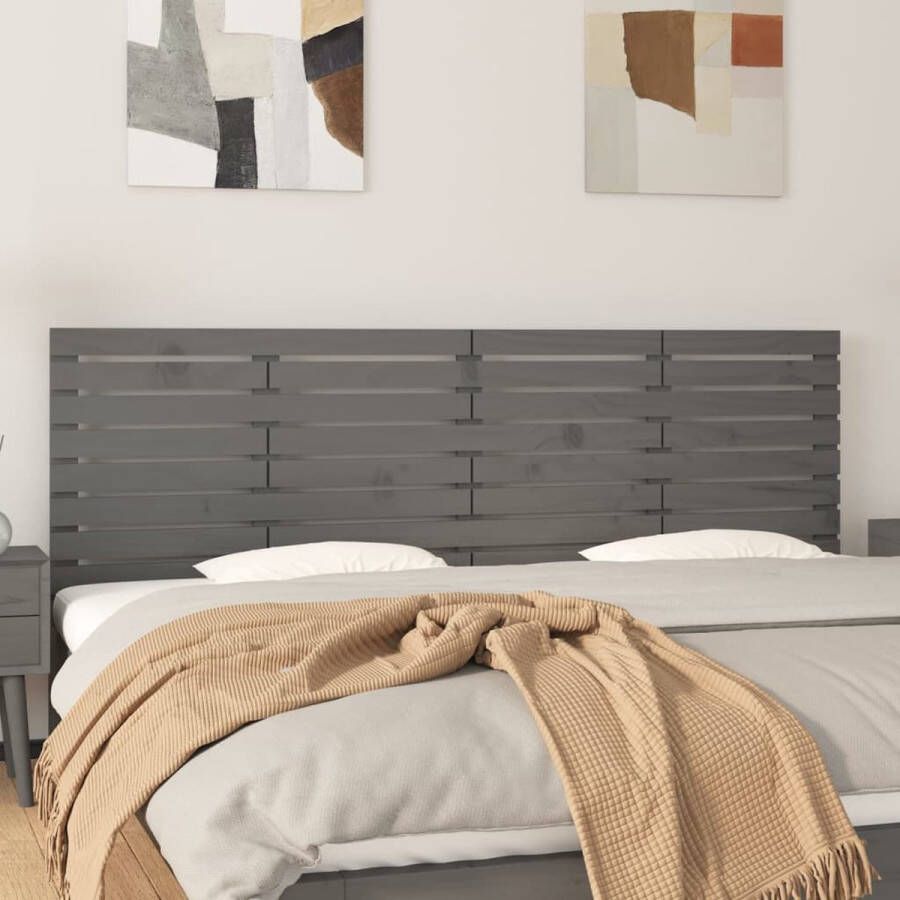 The Living Store Hoofdbord wandmontage 206x3x63 cm massief grenenhout grijs Bedonderdeel