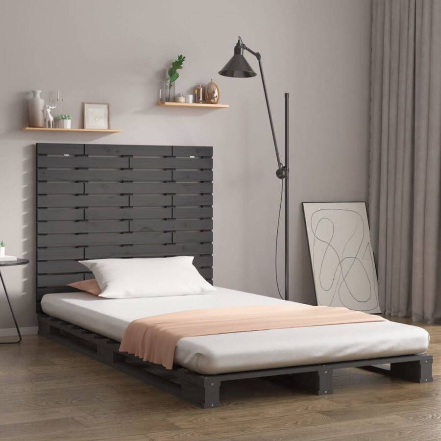 The Living Store Hoofdbord wandmontage 96x3x91-5 cm massief grenenhout grijs Bedonderdeel