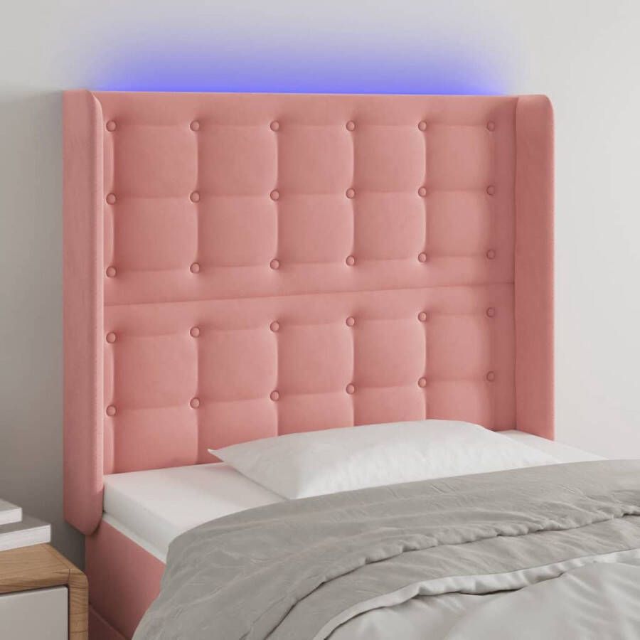 The Living Store Hoofdbord Zacht Fluweel Verstelbare Hoogte LED-Verlichting 93x16x118 128 cm Roze