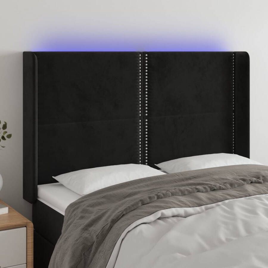 The Living Store Hoofdbord Zwart Fluweel Verstelbare Hoogte LED-Verlichting Snijdbare LED-strip