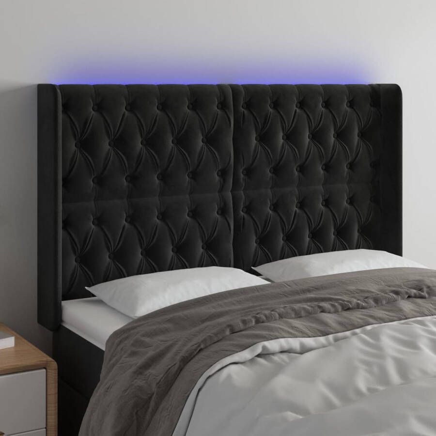The Living Store Hoofdbord Zwart LED-verlichting Verstelbare Hoogte Comfortabele Ondersteuning Snijdbare LED-strip