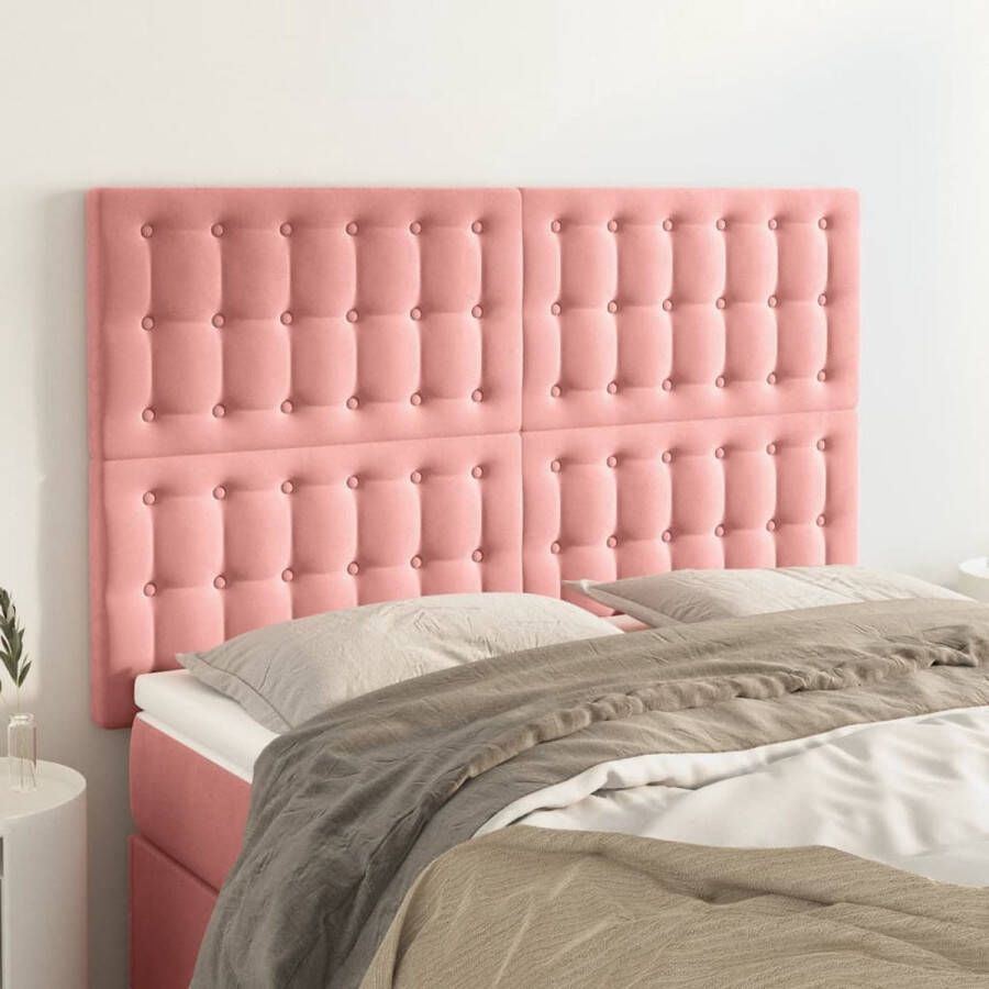 The Living Store Hoofdbord Fluweel Verstelbare Hoogte Comfortabele Ondersteuning Roze 144x5x118 128 cm