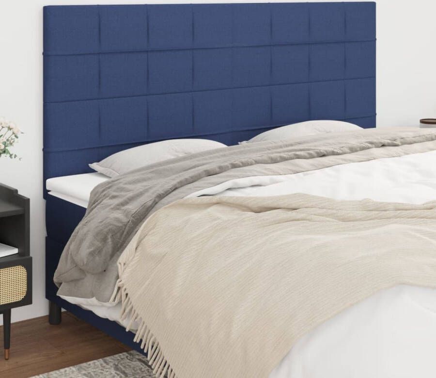 The Living Store Hoofdborden Luxe klassiek design Verstelbare hoogte Blauw 200 x 5 x 118 128 cm Set van 4 Hoofd Bord Beddecoratie Hoofdkussen Luxe Bed Stoffen Hoofdbord - Foto 2