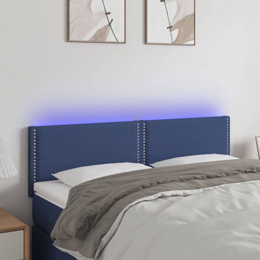 The Living Store Hoofdeind Bed Blauw 144 x 5 x 78 88 cm Verstelbaar LED Verlichting Hoofd Bord Led Hoofdbord Blauwe Hoofdbord Slaapkamersdecoratie Comfortabel Hoofdbord