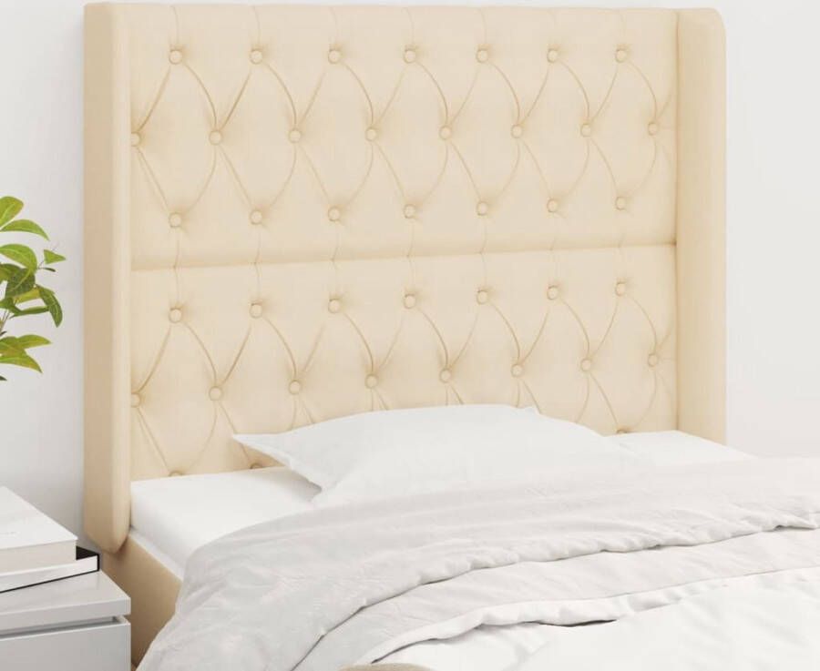 The Living Store Klassiek Hoofdbord 93x16x118 128 cm Crème Stof Verstelbare Hoogte Klassieke Hoofdbord Met Randen Bedhoofd Creme Kleurig Stoffen Hoofdbord