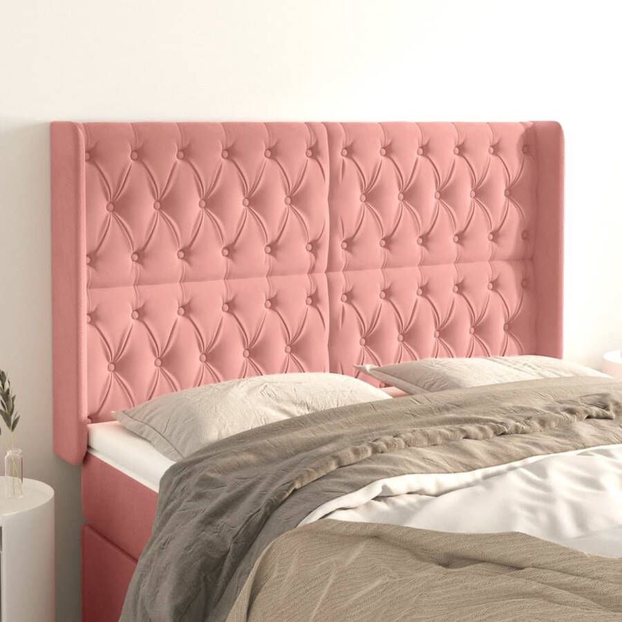 The Living Store Hoofdeind Bed Ondersteuning Roze 163 x 16 x 118 128 cm Fluwelen Stof Hoofd Bord Hoofdeinde Beddecoratie Velvet Roze