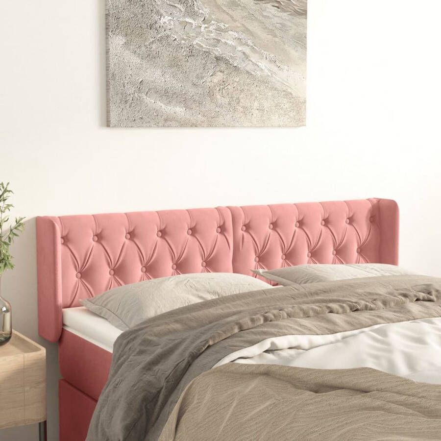The Living Store Hoofdeind Bed Roze 147 x 16 x 78 88 cm Zacht fluweel Stevige en stabiele poten Hoofd Bord Beddecoratie Hoofdkussen Velvet Roze - Foto 2