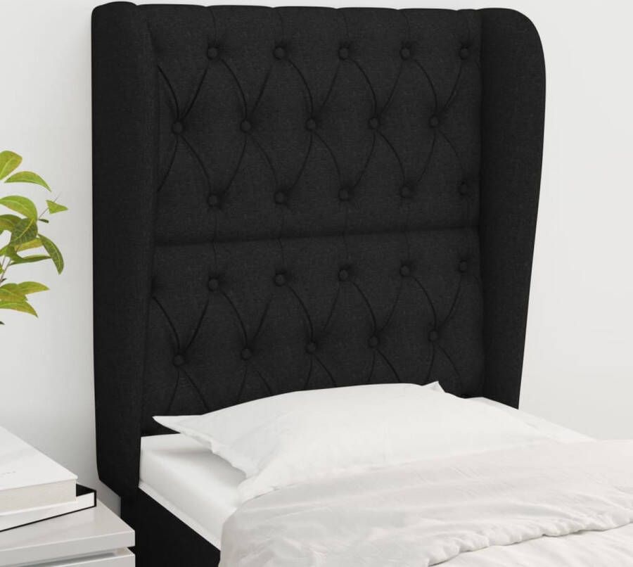 The Living Store Hoofdbord Hoofdeind en rand Zwart 83 x 23 x 118 128 cm Duurzaam materiaal Hoofd Bord Hoofdeinde Beddecoratie Slaapkamers Zwarte Meubels - Foto 2