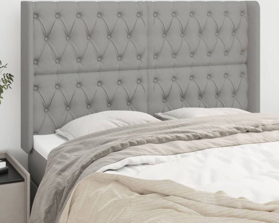 The Living Store Hoofdbord met randen 147x16x118 128 cm stof lichtgrijs Hoofd Bord Hoofdkussen Beddecoratie Slaapkamer Meubilair Grijs