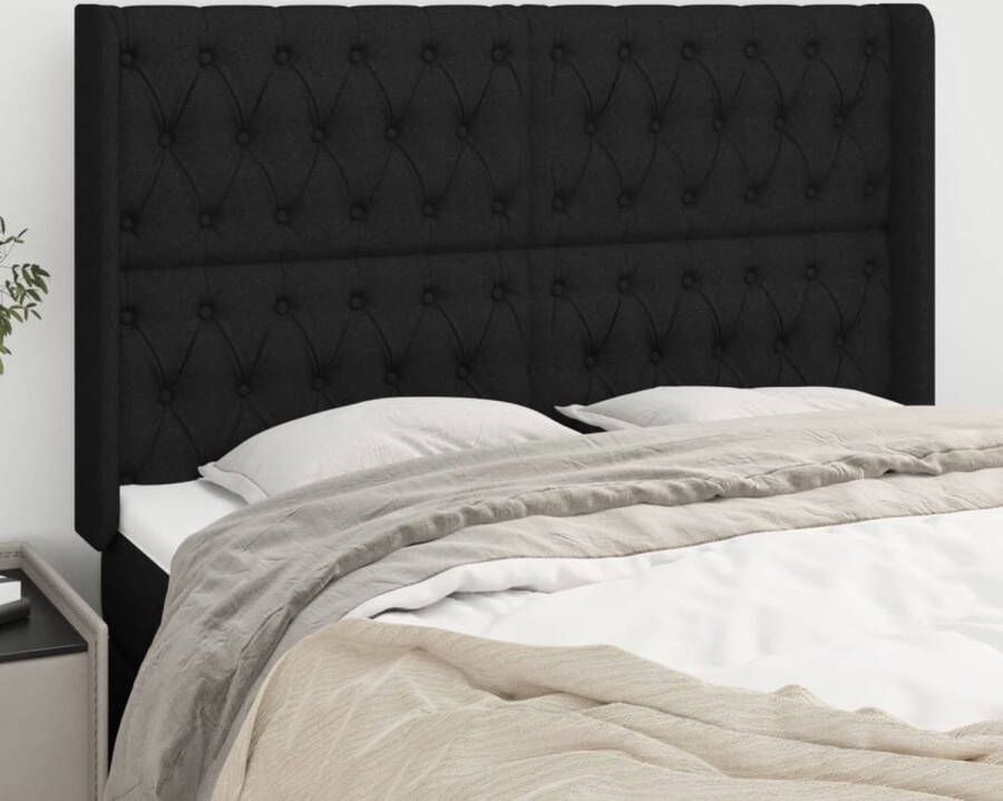 The Living Store Hoofdbord met randen 147x16x118 128 cm stof zwart Hoofd Bord Hoofdkussen Beddecoratie Slaapkamer Decoratie Zwart Hoofdbord