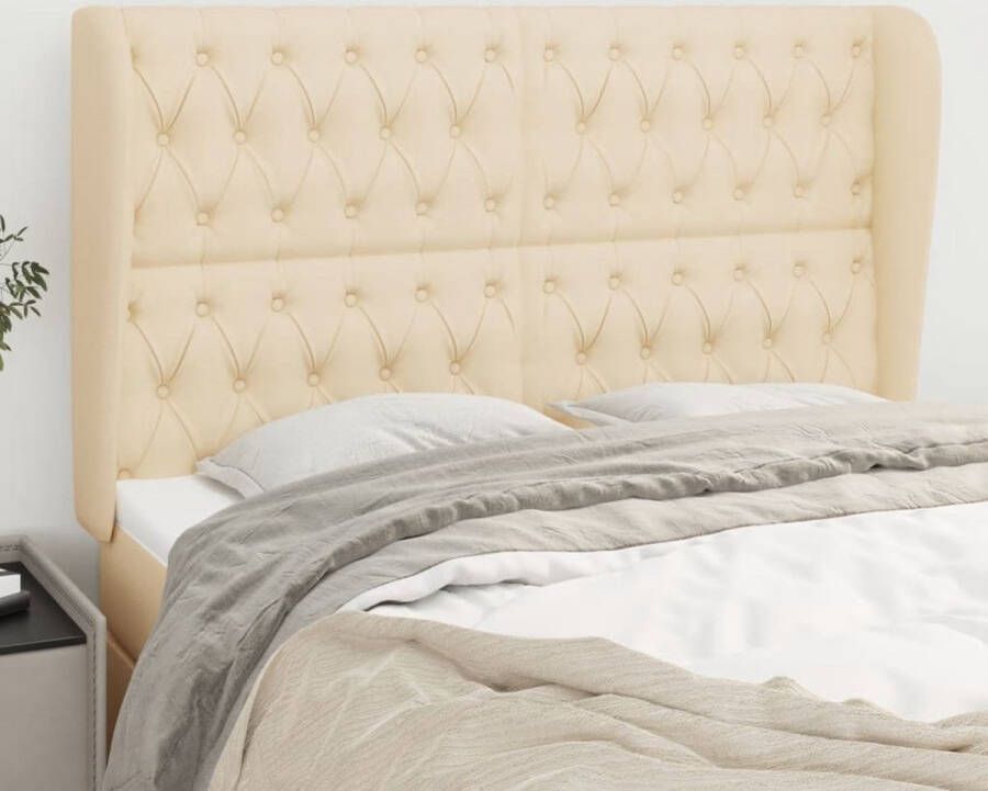 The Living Store Hoofdeind Bedombouw 163 x 23 x 118 128 cm Stof Houten Poten Verstelbare Hoogte Crème Hoofd Bord Hoofdkussen Beddecoratie Stoffen Hoofdbord Creme Kleur