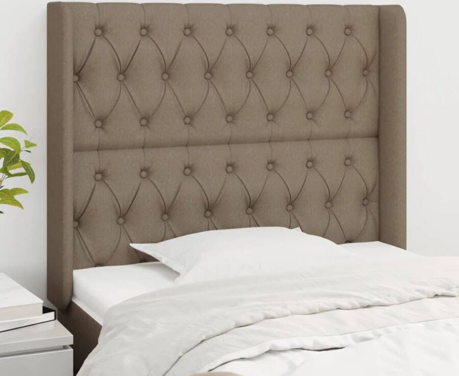 The Living Store Hoofdbord met randen 93x16x118 128 cm stof taupe Hoofd Bord Hoofdeinde Bed Ombouw Bed Decoratie Slaap Kamer Meubels