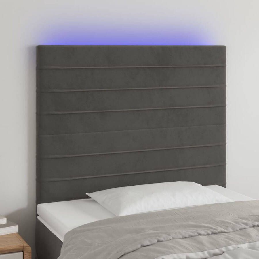 The Living Store Hoofdeind Donkergrijs LED-fluwelen hoofdbord 100x5x118 128 cm verstelbare hoogte comfortabele ondersteuning