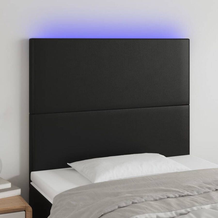 The Living Store Hoofdeinde Bedframe 90 x 5 x 118 128 cm Duurzaam kunstleer Hoofd Bord Led Hoofdbord Zwart Kunstleder Hoofdbord Bed Frame