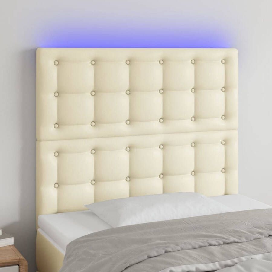 The Living Store Hoofdeinde Kunstleer Hoofdbord LED Verlichting Verstelbaar Crème 80 x 5 x 118 128 cm