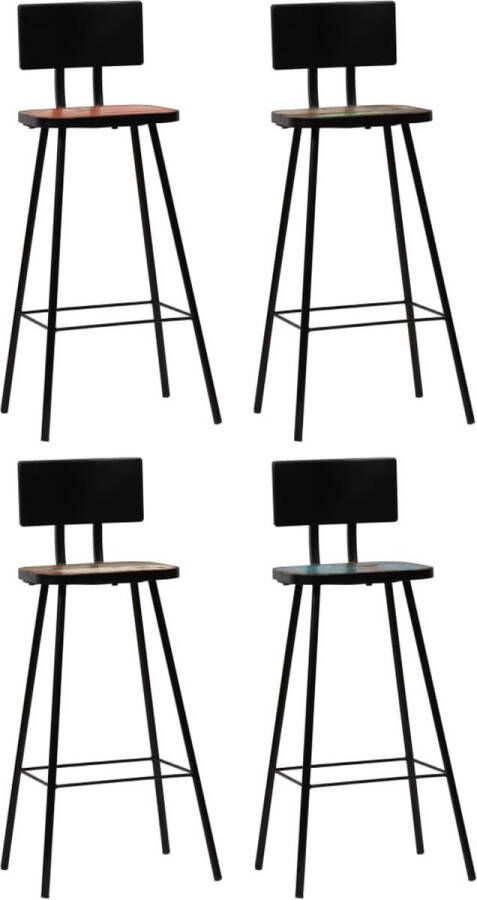 The Living Store Houten Barstoelen Antieke stijl Set van 4 Gerecycled hout Stalen frame Houten Barstoelen Vintage Barstoelen Antiek Meubilair Bruine Barstoelen Industriele Barstoelen - Foto 2
