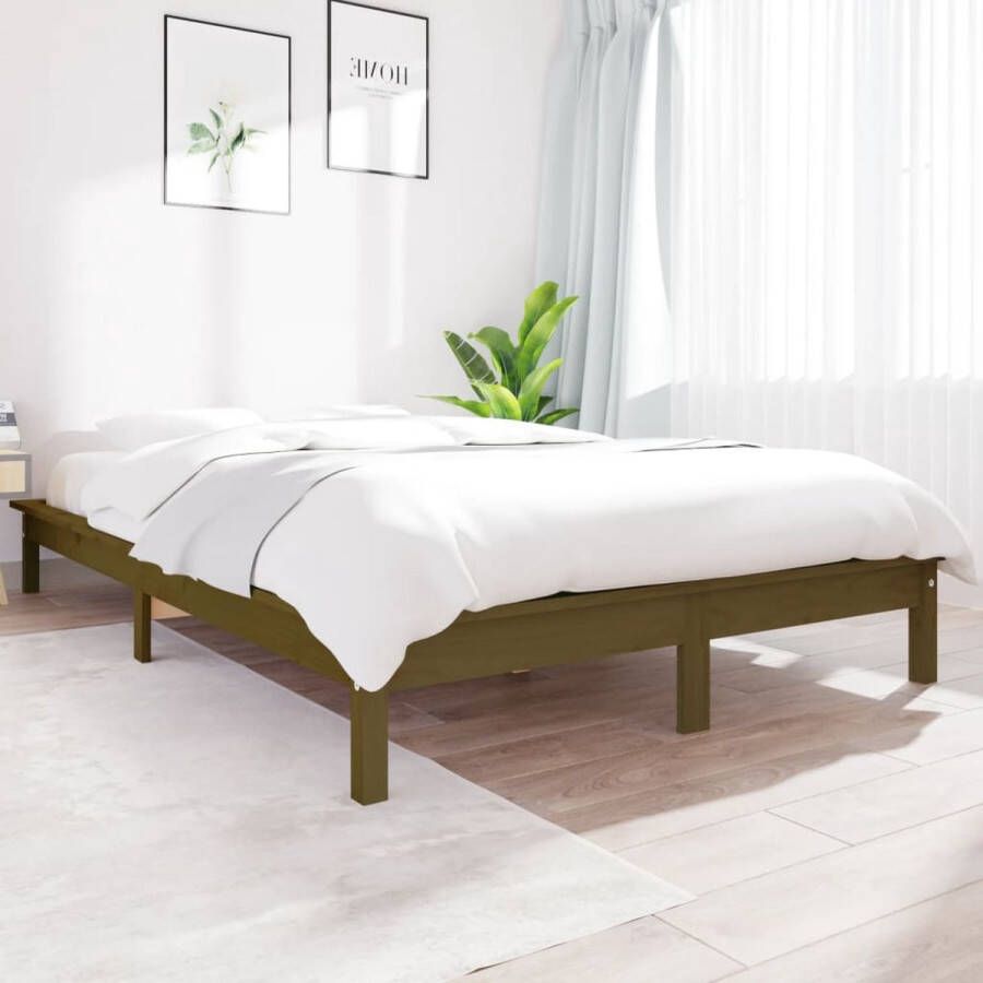 The Living Store Bedframe grenenhout honingbruin 120x190 cm 4FT Small Double Bedframe Bedframes Bed Bedbodem Ledikant Bed Frame Massief Houten Bedframe Slaapmeubel Tweepersoonsbed Bedden Bedbodems