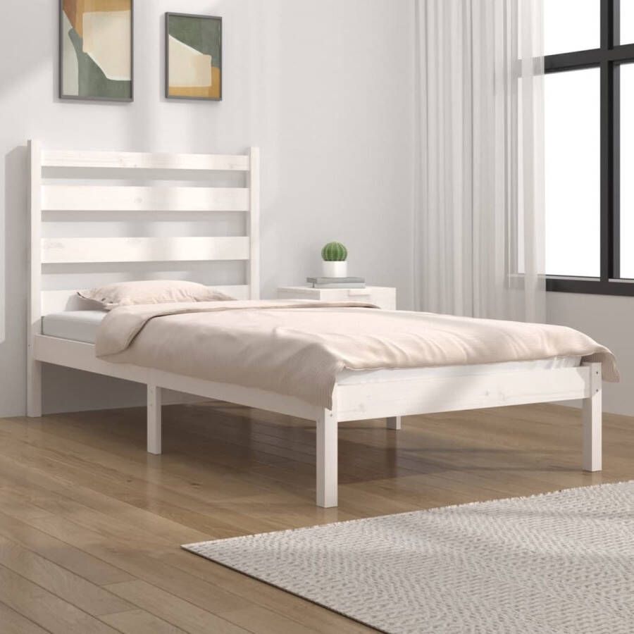 The Living Store Bedframe massief grenenhout wit 100x200 cm Bedframe Bedframes Eenpersoonsbed Bed Bedombouw Enkel Bed Frame Bed Frame Ledikant Houten Bedframe Slaapmeubel