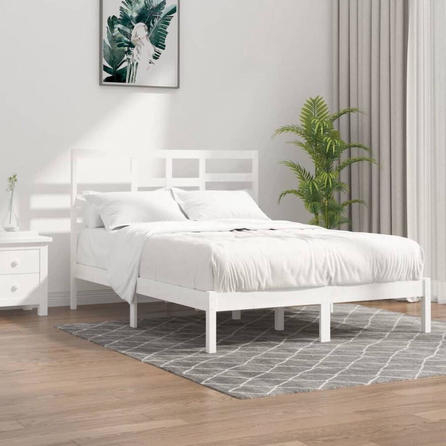 The Living Store Bedframe massief hout wit 140x200 cm Bedframe Bedframes Bed Bedbodem Ledikant Bed Frame Massief Houten Bedframe Slaapmeubel Tweepersoonsbed Bedden Bedbodems